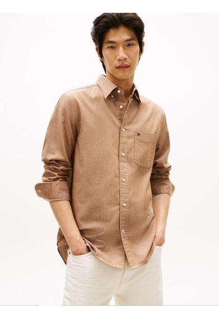 Camisa Naranja Manga Larga De Corte Regular Con Logo Tommy Hilfiger