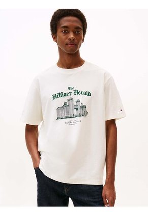 Camiseta Blanca De Corte Amplio Con Cuello Redondo Tommy Hilfiger