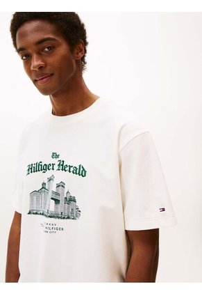 Camiseta Blanca De Corte Amplio Con Cuello Redondo Tommy Hilfiger