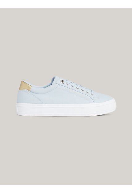 Tenis Celeste De Lona Con Talón Metalizado Tommy Hilfiger