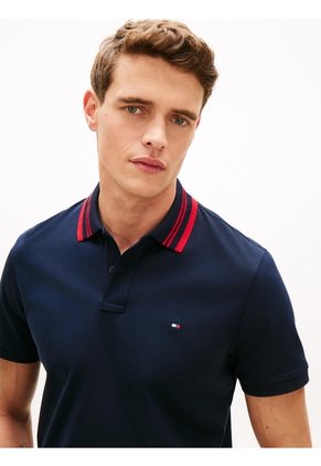 Polo Azul Jacquard Con Tejido Ribeteado Tommy Hilfiger