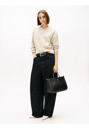 Bolso Negro Satchel Con Logo Tommy Hilfiger