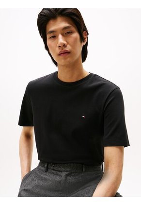 Camiseta Negra De Cuello Redondo Y Punto Interlock Tommy Hilfiger