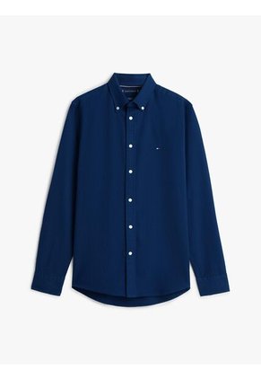 Camisa Azul Slim Flex Con Textura Dobby Tommy Hilfiger