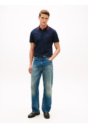 Polo Azul Jacquard Con Tejido Ribeteado Tommy Hilfiger