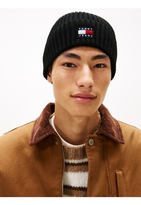 Gorro Negro Heritage De Punto Canal Con Logo Tommy Hilfiger