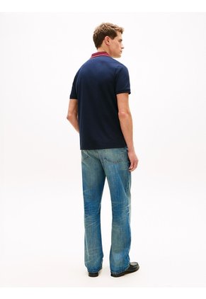 Polo Azul Jacquard Con Tejido Ribeteado Tommy Hilfiger
