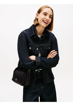 Bolso Negro Crossover Con Monograma TH Tommy Hilfiger