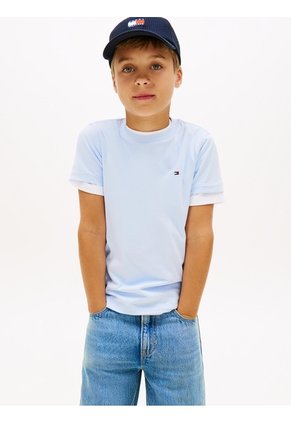 Camiseta Celeste De Punto Con Logo Bordado Tommy Hilfiger