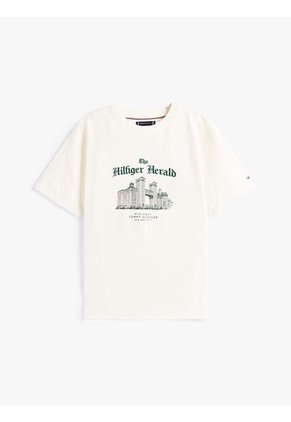 Camiseta Blanca De Corte Amplio Con Cuello Redondo Tommy Hilfiger