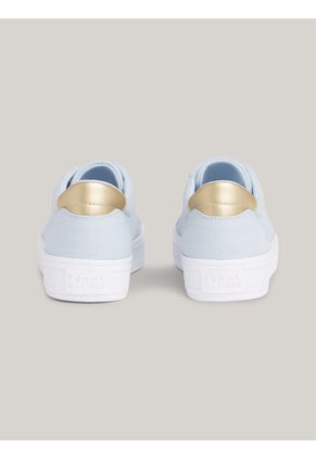 Tenis Celeste De Lona Con Talón Metalizado Tommy Hilfiger