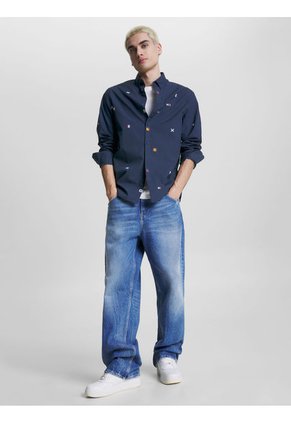 Camisa Archive De Corte Clásico Con Logos Hombre Azul Tommy Jeans