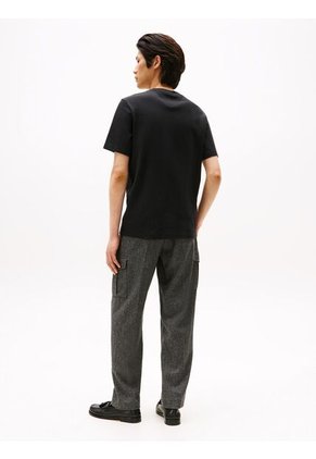 Camiseta Negra De Cuello Redondo Y Punto Interlock Tommy Hilfiger