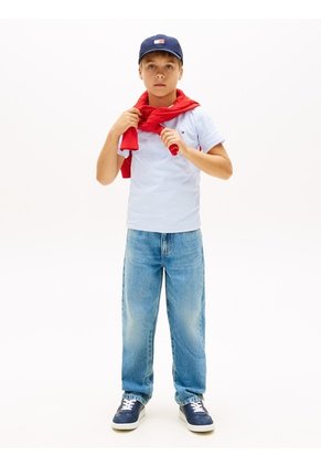 Camiseta Celeste De Punto Con Logo Bordado Tommy Hilfiger