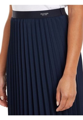 Falda Azul Midi Plisada Con Logo En Cintura Tommy Hilfiger