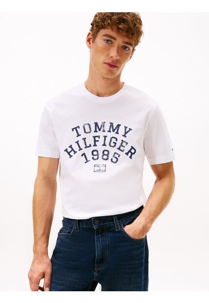 Camiseta Blanca De Cuello Redondo Con Logo Gráfico Tommy Hilfiger