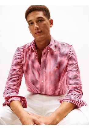 Camisa Multicolor Manga Larga Regular De Popelín Flex Con Cuadros Gingham Tommy Hilfiger