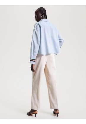 Camisa Corta Extragrande Con Rayas Globales Mujer Celeste Tommy Hilfiger