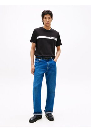 Camiseta Negra Con Diseño De Rayas Gráfica En El Pecho Tommy Hilfiger