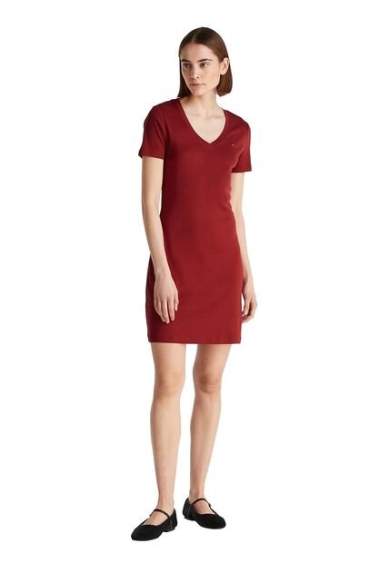 Vestido Rojo AOP Con Ribete De Cuello V Tommy Hilfiger