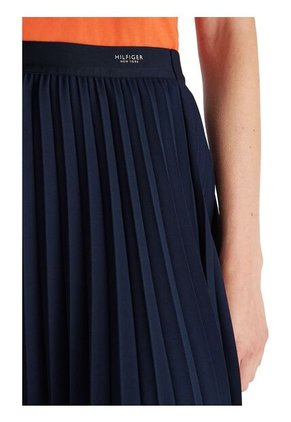 Falda Azul Midi Plisada Con Logo En Cintura Tommy Hilfiger