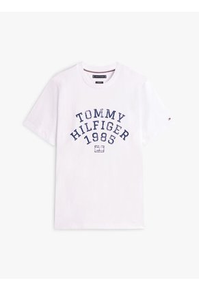 Camiseta Blanca De Cuello Redondo Con Logo Gráfico Tommy Hilfiger