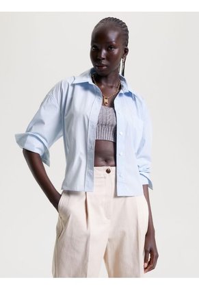 Camisa Corta Extragrande Con Rayas Globales Mujer Celeste Tommy Hilfiger