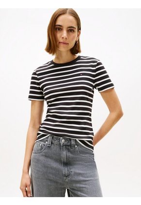 Camiseta Negra Slim De Cuello Redondo Tommy Hilfiger