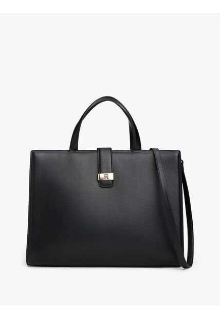Bolso Negro Satchel Con Logo Monograma TH Tommy Hilfiger