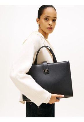 Bolso Negro Satchel Con Logo Monograma TH Tommy Hilfiger