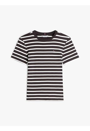 Camiseta Negra Slim De Cuello Redondo Tommy Hilfiger
