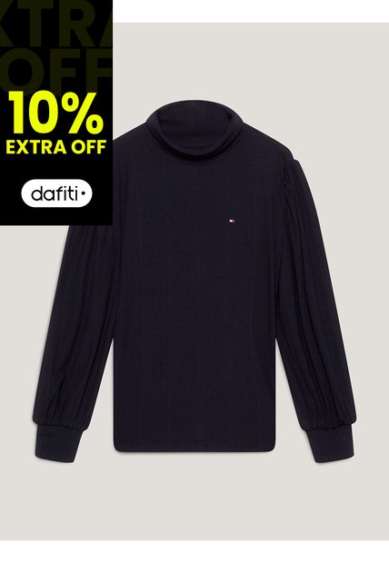 Camiseta Azul Con Cuello Alto Para Niña Tommy Hilfiger