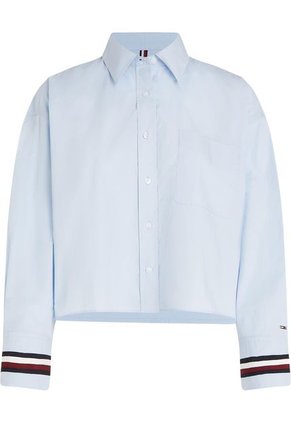 Camisa Corta Extragrande Con Rayas Globales Mujer Celeste Tommy Hilfiger