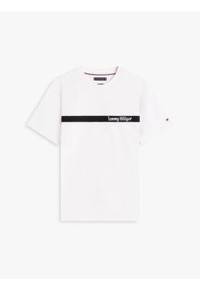 Camiseta Blanca Con Diseño De Rayas Gráfica En El Pecho Tommy Hilfiger