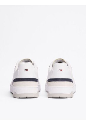 Tenis Blanco De Cuero Con Mezcla De Texturas Tommy Hilfiger
