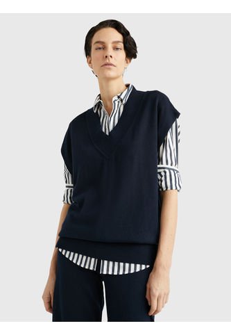 Saco Azul Amplio Manga Corta Con Cuello V Para Mujer Tommy Hilfiger Tommy Hilfiger