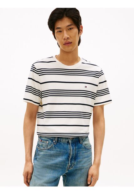 Camiseta Azul De Punto Interlock Con Logo Tommy Hilfiger