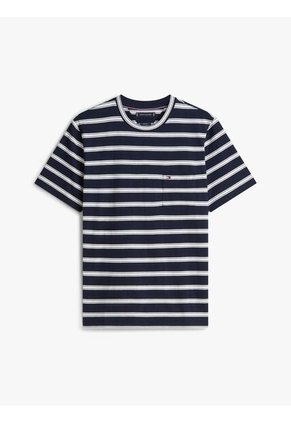 Camiseta Azul De Rayas Con Cuello Redondo Tommy Hilfiger