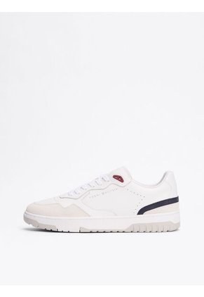 Tenis Blanco De Cuero Con Mezcla De Texturas Tommy Hilfiger