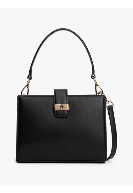 Bolso Negro Satchel Con Monograma TH Tommy Hilfiger
