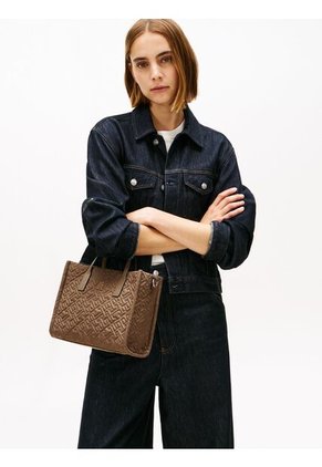 Bolso Café Mini Tote Con Texturizado Monograma TH Tommy Hilfiger