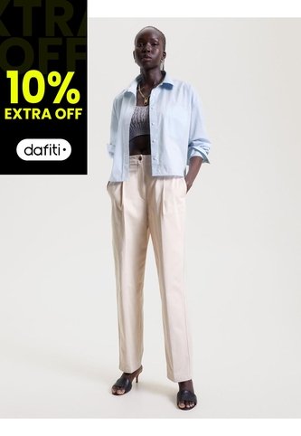 Camisa Corta Extragrande Con Rayas Globales Mujer Celeste Tommy Hilfiger Tommy Hilfiger