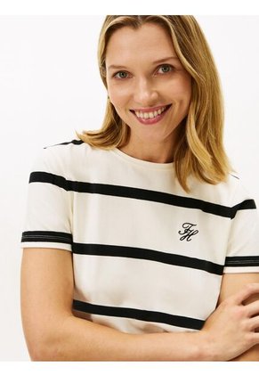 Camiseta Blanca De Corte Regular Con Diseño De Rayas Tommy Hilfiger