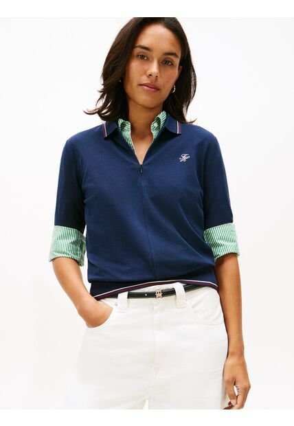 Polo Azul De Piqué Con Logo Bordado Tommy Hilfiger