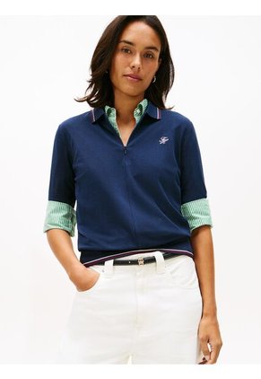Polo Azul De Piqué Con Logo Bordado Tommy Hilfiger