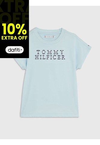 Camiseta Con Logo De Rayas Náuticas Niña Celeste Tommy Hilfiger Tommy Hilfiger