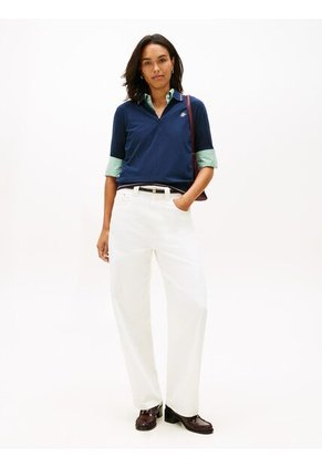 Polo Azul De Piqué Con Logo Bordado Tommy Hilfiger