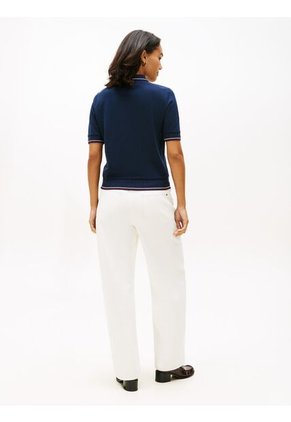 Polo Azul De Piqué Con Logo Bordado Tommy Hilfiger