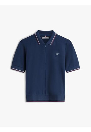 Polo Azul De Piqué Con Logo Bordado Tommy Hilfiger