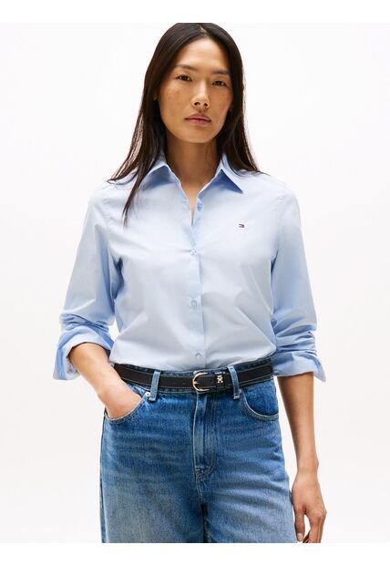 Camisa Celeste A Rayas De Corte Regular Tommy Hilfiger